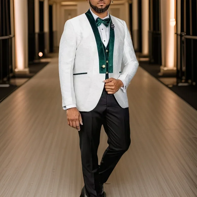 Men Formal Wear Clothes - 男性用のアフリカンスタイルのウェディングスーツ,タイトフィットのフォーマルタキシード,ベストとパンツ付きの花柄ジャケット,男性用のファッショナブルな服,3個