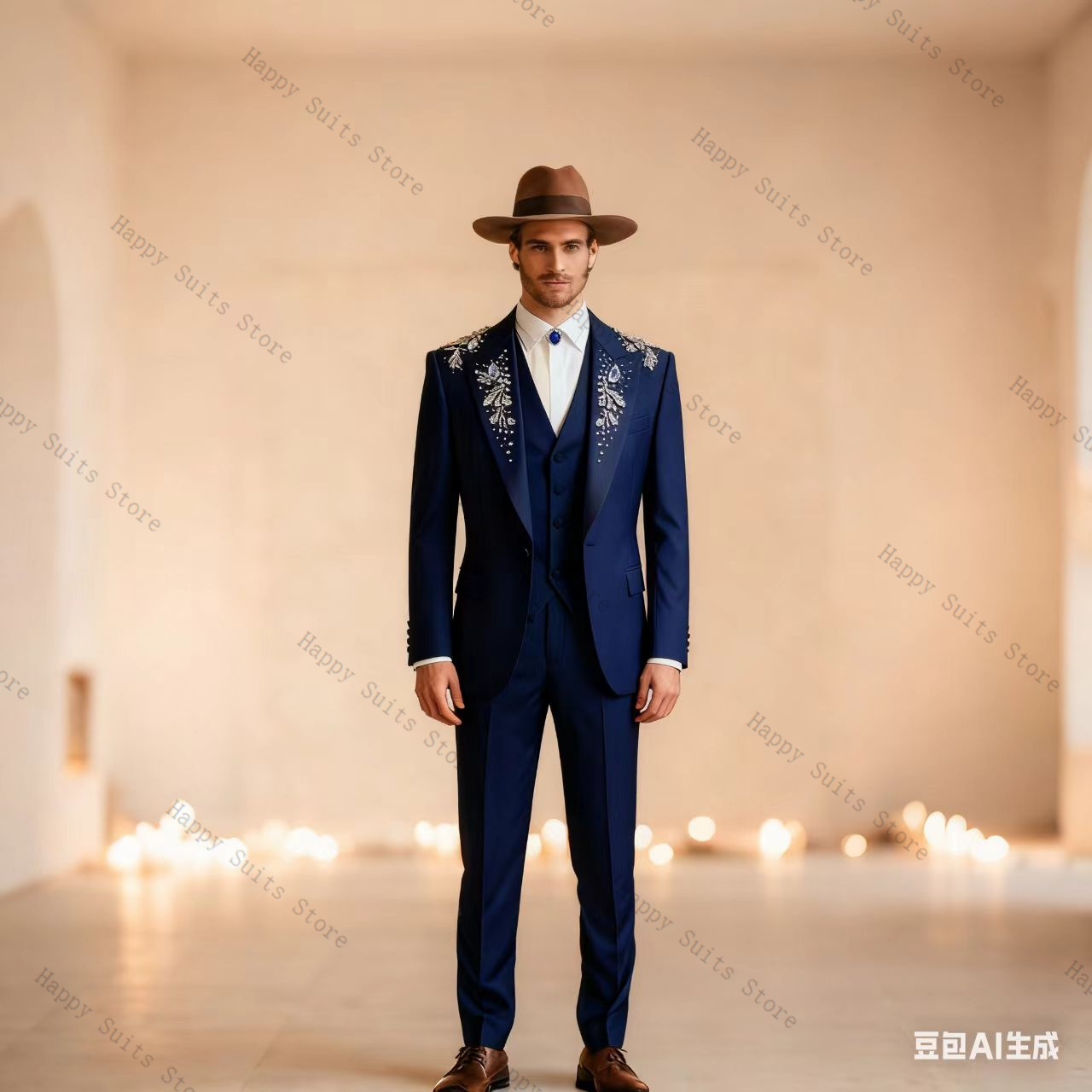 Formal Wear Jersey For Men - ブルークリスタルメンズスーツセット 3 個ベスト + ブレザー +