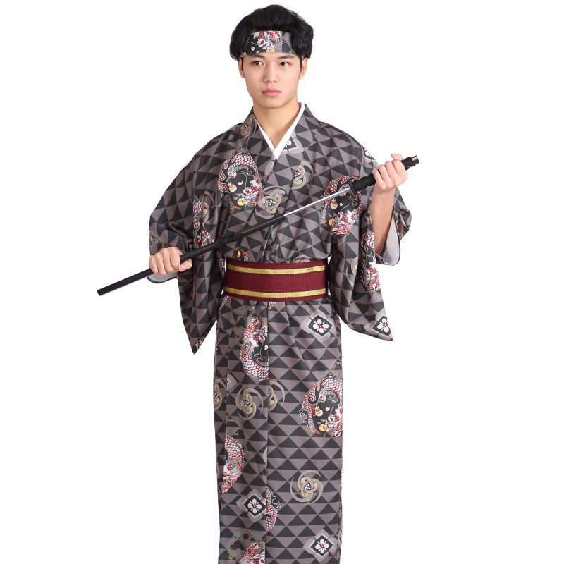 Traditional Japanese Men'S Formal Wear - アジア民族風新デザイン着物 メンズフォーマルドレス 日本紳士服 伝統着物+帯 ポリエステル素材 着用