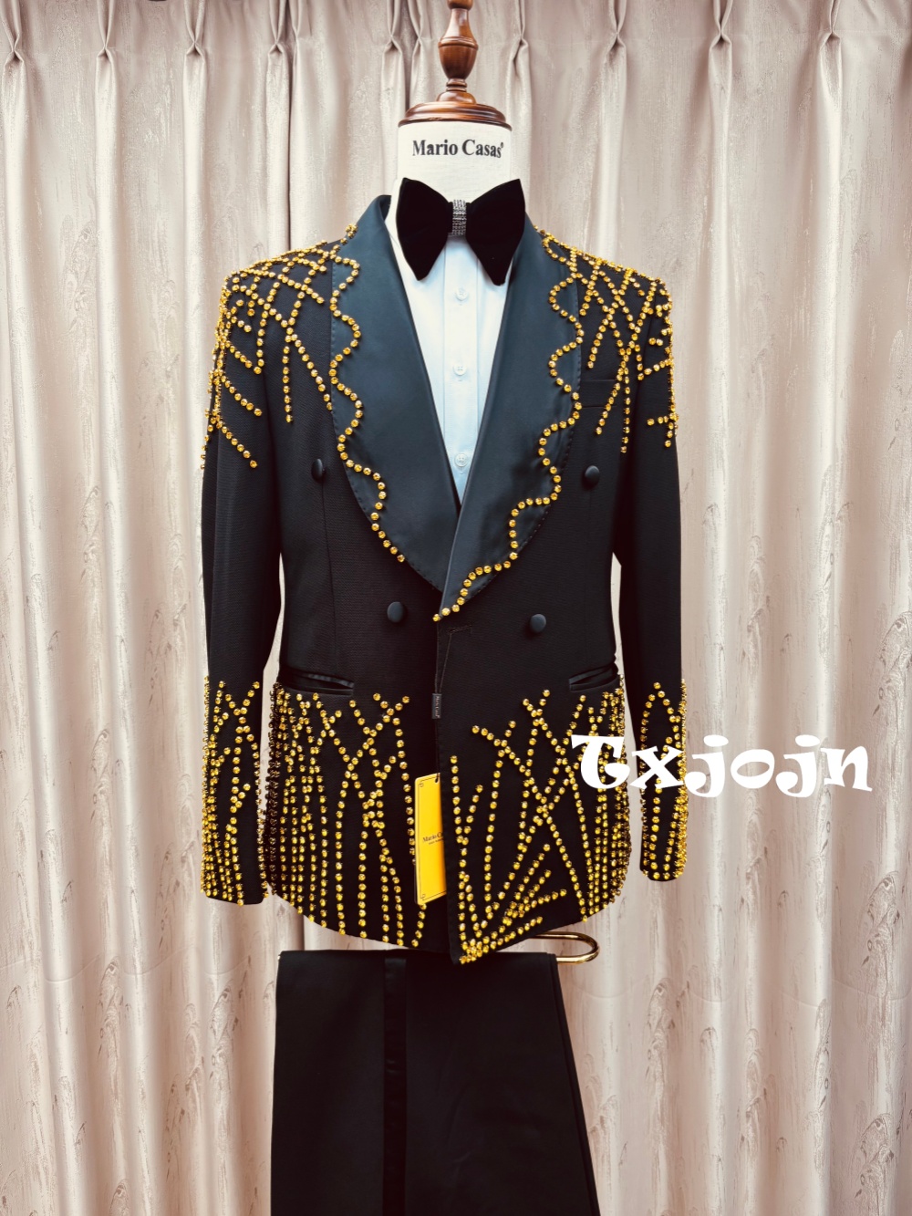 Men Formal Wear Clothes - 男性用高級ビーズ刺繍スーツセット 2ピース ジャケット パンツ パーティー プロムウェア