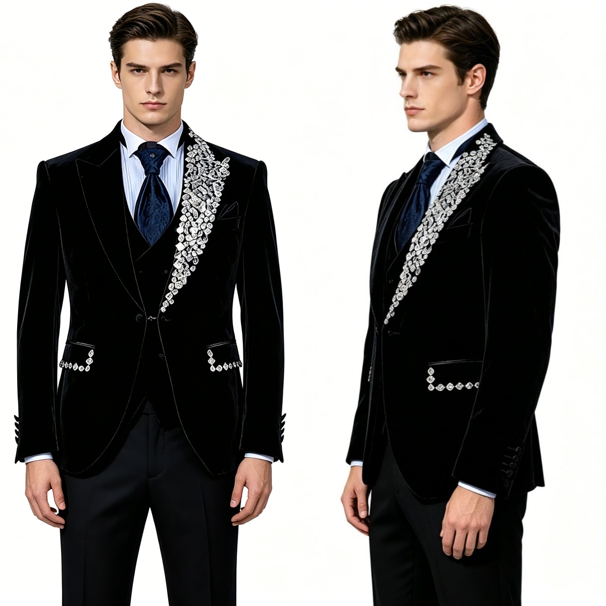 Formal Wear Jersey For Men - フォーマルウェディングタキシードベルベット2ピースセットプラスサイズメンズスーツクリスタルピークドラペルジャケットパンツグルームイブニングブレザーカスタムメイド