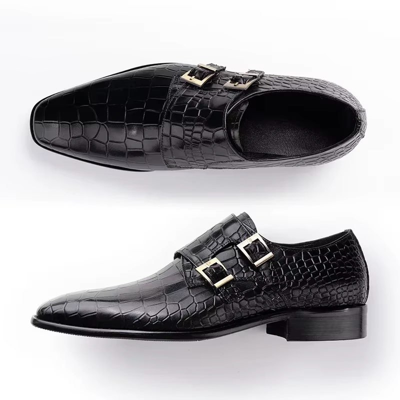 Men'S Formal Party Wear Shoes - メンズ本革ドレスローファー手作りダブルバックルモンクスリッポンシューズパーティーやフォーマルウェアファッション&メンズシューズ