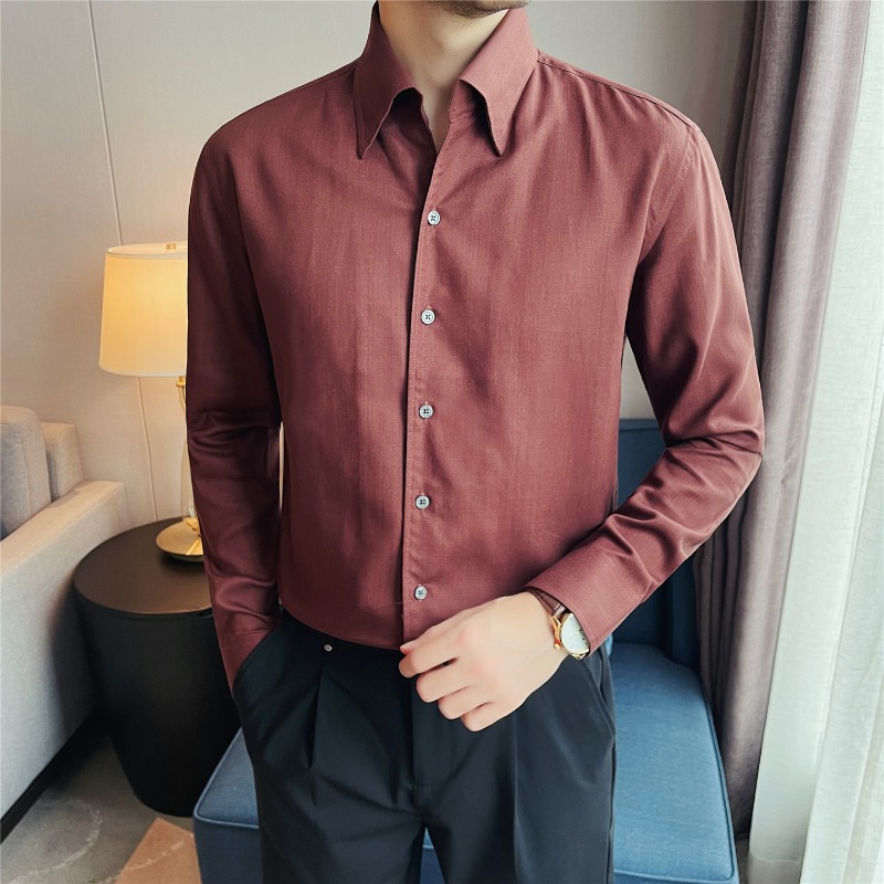 Men Formal Wear Clothes - 100% リヨセル通気性シャツ男性服ビジネス社会フォーマルウェア無地スリムフィット薄型長袖ドレスシャツ