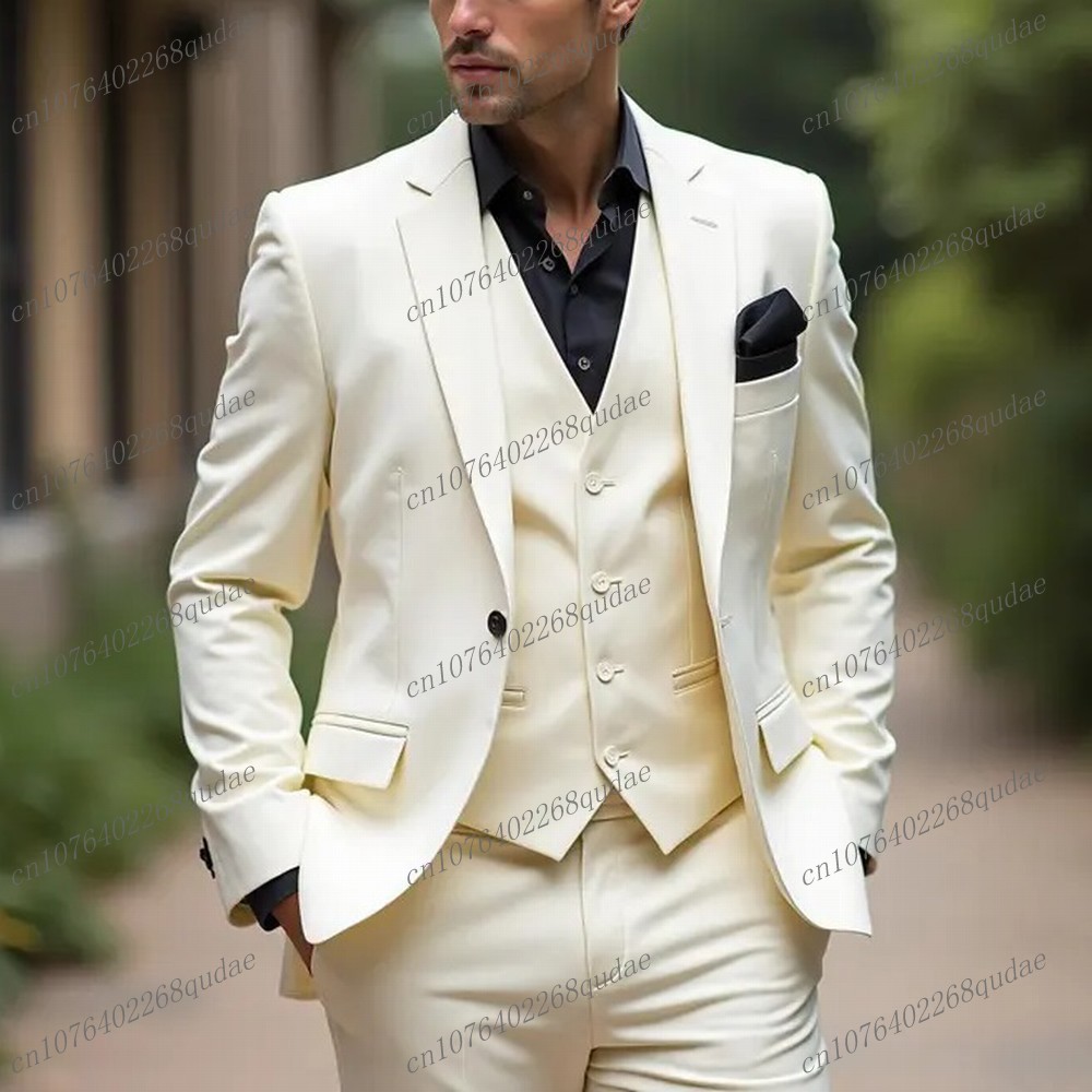 Formal Wear Jersey For Men - 新しい白いフォーマルメンズスーツ、結婚式、新郎、新郎介添人、男性用タキシード、花婿用、カスタムメイド3ピースセット、ブレザー、ベスト、パンツ