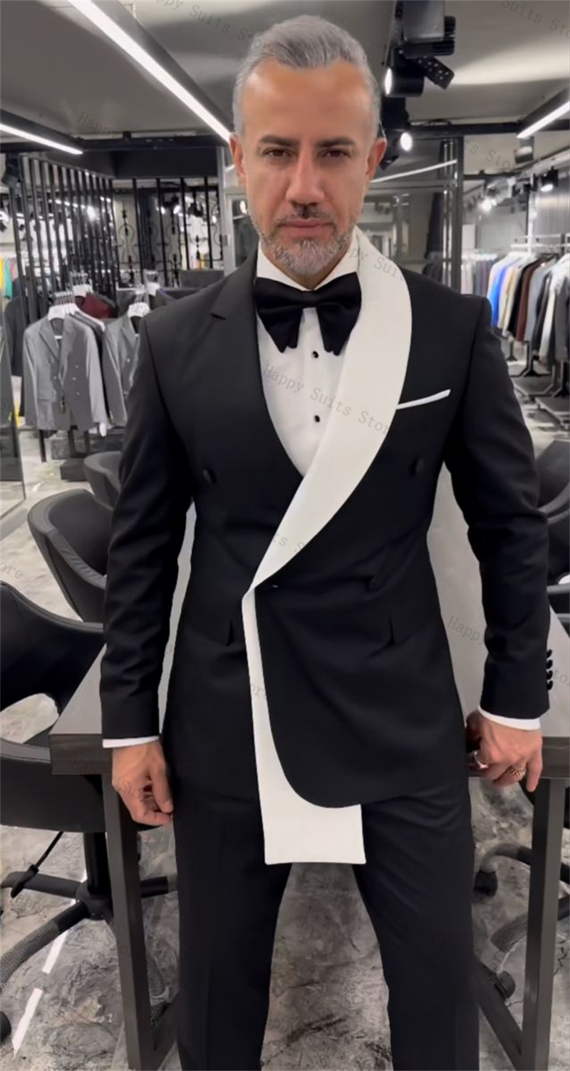 Formal Wear Jersey For Men - 黒白男性スーツセット 2 ピースブレザー + パンツズボンダブルブレストコート結婚式のタキシードフォーマルオフィスカスタマイズされたジャケット
