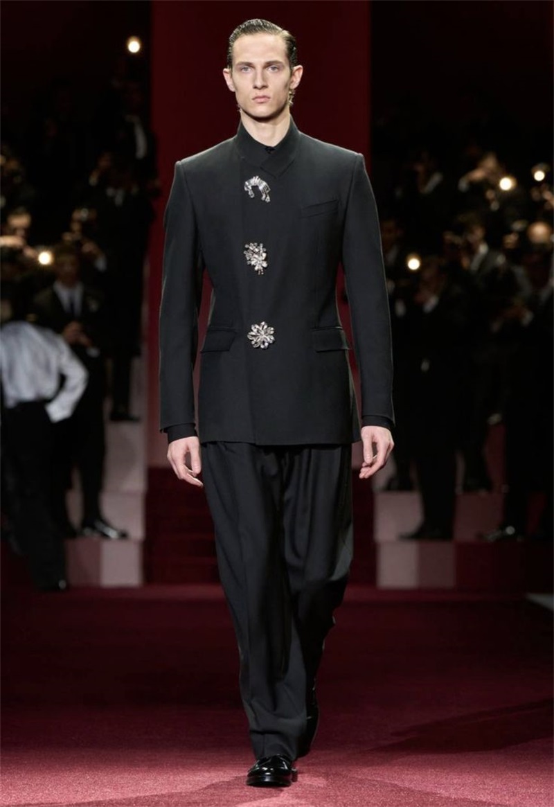 Formal Wear Jersey For Men - ブラッククリスタル男性スーツセット 2 個ブレザー + パンツズボンフォーマルオフィスジャケット新郎ウエディング結婚式のタキシードカスタマイズされた綿のコート