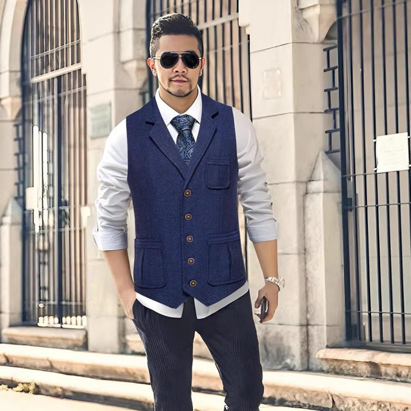 Men'S Formal Wear No Suit - メンズヘリンボーンツイードスーツベストノッチドラペルシングルブレストウエストコート結婚式ビジネスヴィンテージフォーマルウェア