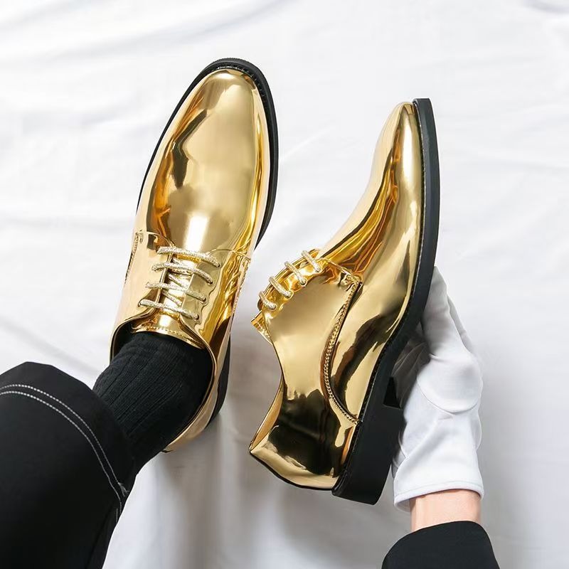 Men'S Formal Party Wear Shoes - 男性用デイリーポインテッドレザーシューズ、ビジネスパフォーマンス、パーティー、フォーマルウェア、豪華なゴールドとシルバーの光沢のあるレザーシューズ