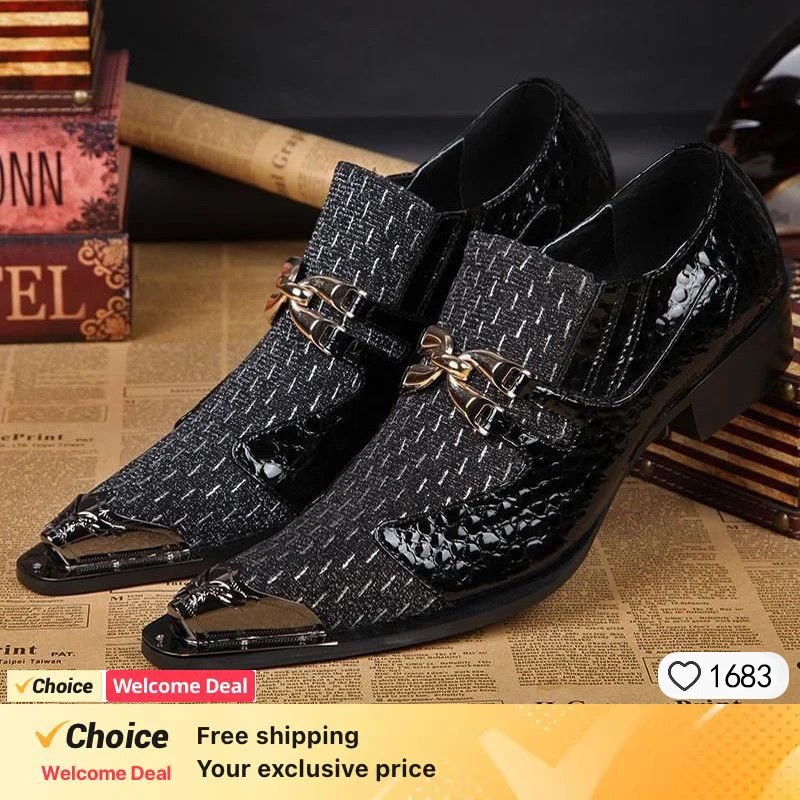 Men'S Formal Party Wear Shoes - 春と秋のクロコダイルラインメタルアイアンヘッドファッションシューズ男性商業用宴会結婚式フォーマルウェア革靴