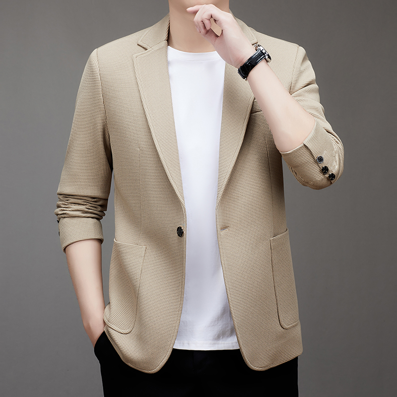 メンズワンボタンスーツ新ファッションソリッドカラーワッフル生 - Men Formal Wear Clothes のレビューと価格