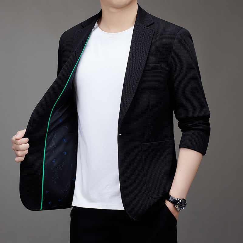 メンズワンボタンスーツ新ファッションソリッドカラーワッフル生 - Men Formal Wear Clothes のレビューと価格