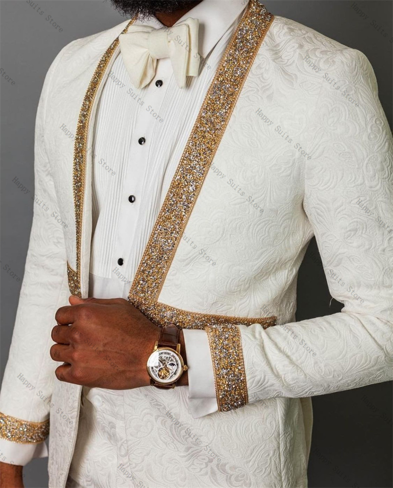ホワイト秋男性スーツセット 2 ピースブレザー + パンツゴ - Formal Wear Jersey For Men のレビューと価格