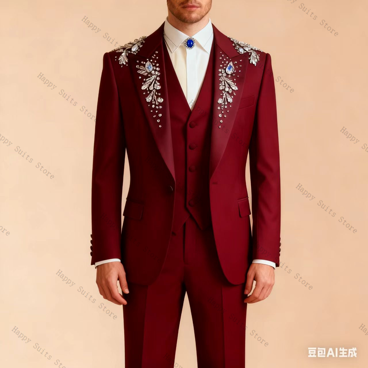 ブルークリスタルメンズスーツセット 3 個ベスト + ブレザ - Formal Wear Jersey For Men のレビューと価格