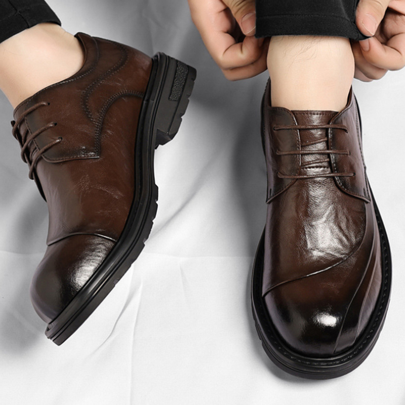 ブラウンの艶出し本革レースアップチャンキーソールフォーマルビ - Men'S Formal Party Wear Shoes のレビューと価格