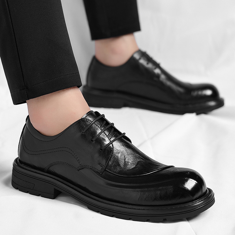 ブラウンの艶出し本革レースアップチャンキーソールフォーマルビ - Men'S Formal Party Wear Shoes のレビューと価格