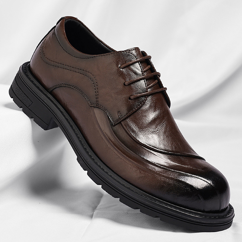 ブラウンの艶出し本革レースアップチャンキーソールフォーマルビ - Men'S Formal Party Wear Shoes のレビューと価格