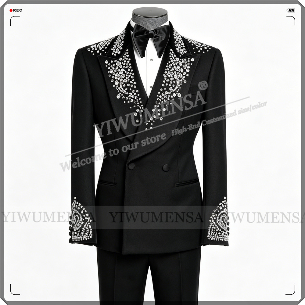 高級結婚式のスーツ男性用ラインストーンビーズジャケットパンツ - Formal Wear Jersey For Men のレビューと価格