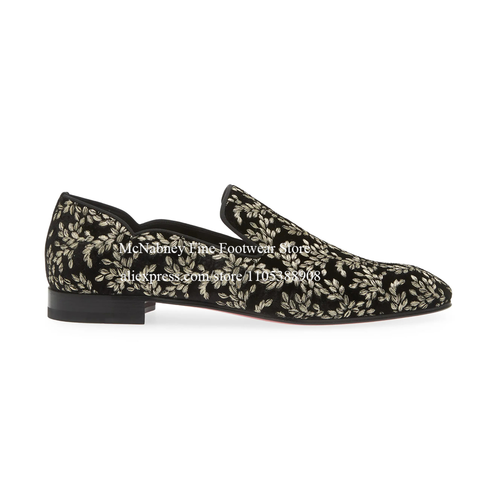 黒のシルクベルベットスリッポンローファー男性用リーフ刺繍マン - Men'S Formal Party Wear Shoes のレビューと価格
