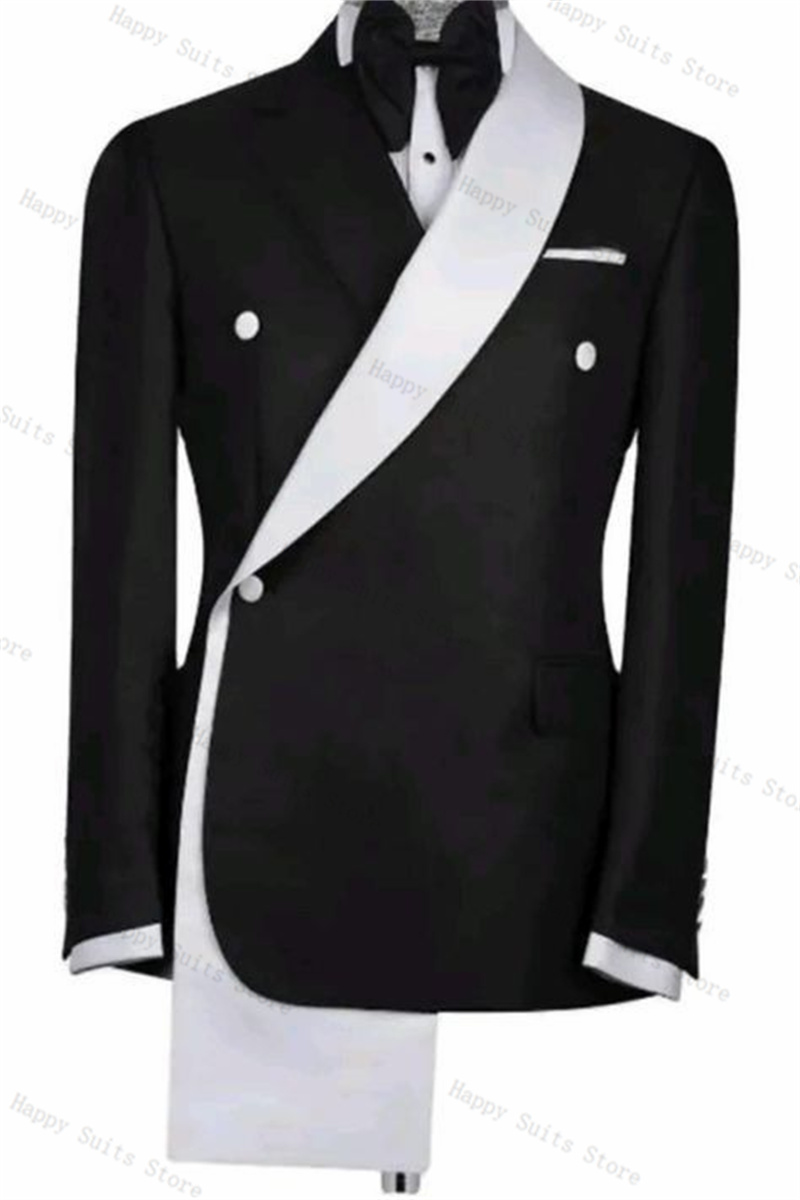 黒白男性スーツセット 2 ピースブレザー + パンツズボンダ - Formal Wear Jersey For Men のレビューと価格