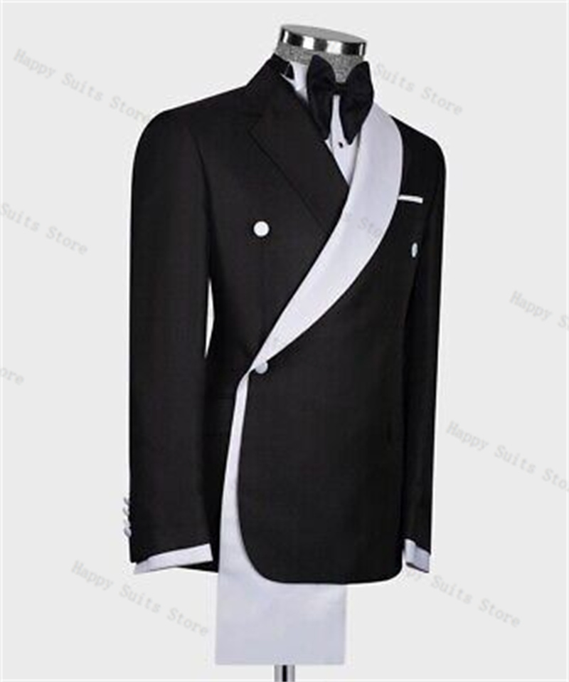 黒白男性スーツセット 2 ピースブレザー + パンツズボンダ - Formal Wear Jersey For Men のレビューと価格