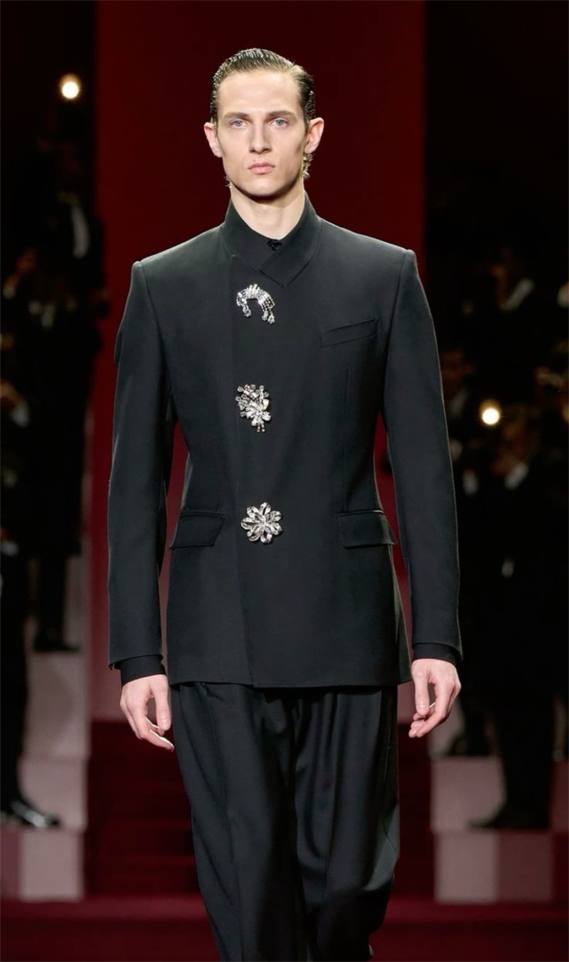 ブラッククリスタル男性スーツセット 2 個ブレザー + パン - Formal Wear Jersey For Men のレビューと価格