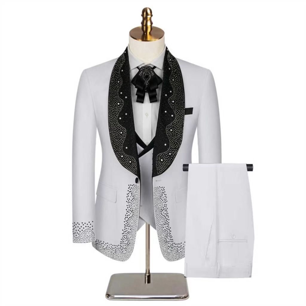 白人男性スーツセット 2 ピースブレザー + パンツズボン高 - Formal Wear Jersey For Men のレビューと価格