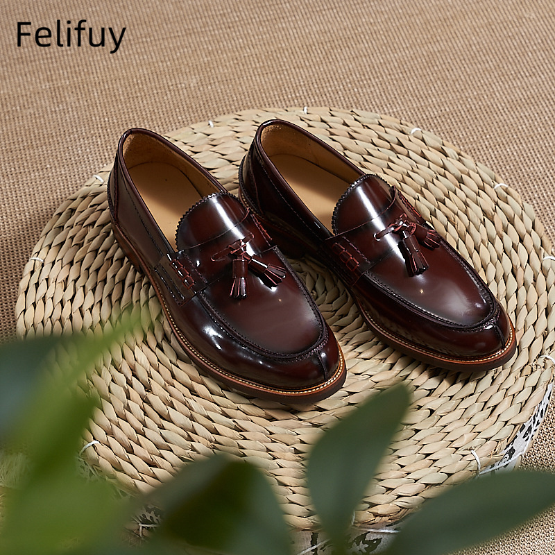 新しいブラウンメンズフラットローファー牛革スエードタッセルカ - Men'S Formal Party Wear Shoes のレビューと価格
