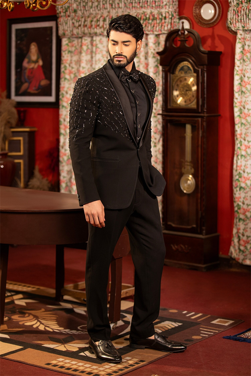 クリスタル黒人男性スーツセット 2 個綿ブレザー + パンツ - Formal Wear Jersey For Men のレビューと価格