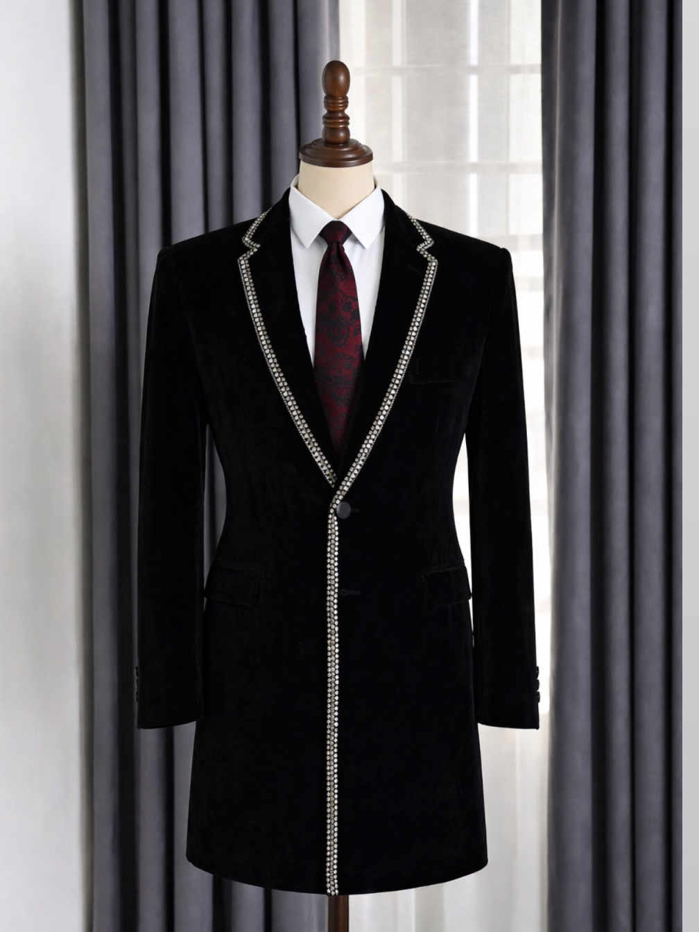 スタイリッシュなラインストーンラペルメンズロングブレザーオー - Men'S Formal Wear No Suit のレビューと価格