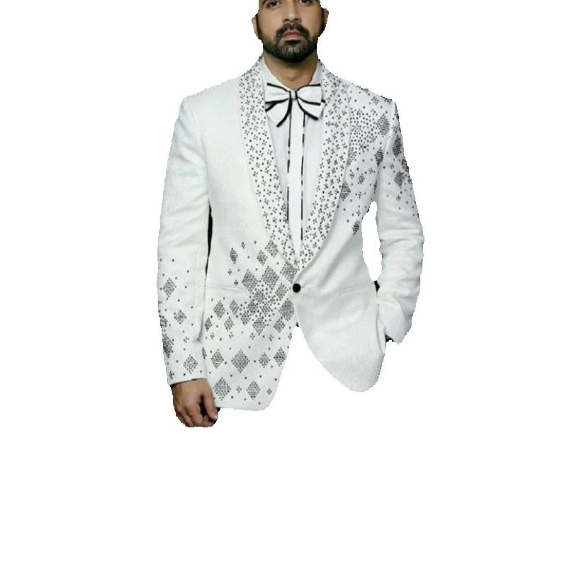 クリスタルメンズスーツセット 2 ピース新郎白ブレザー +  - Formal Wear Jersey For Men のレビューと価格
