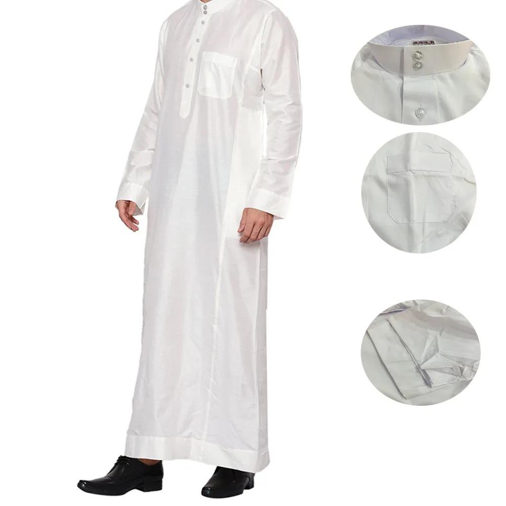 メンズポリエステルカタールトーブ、スタンドカラー、ポケット付 - Men Formal Wear Dubai のレビューと価格
