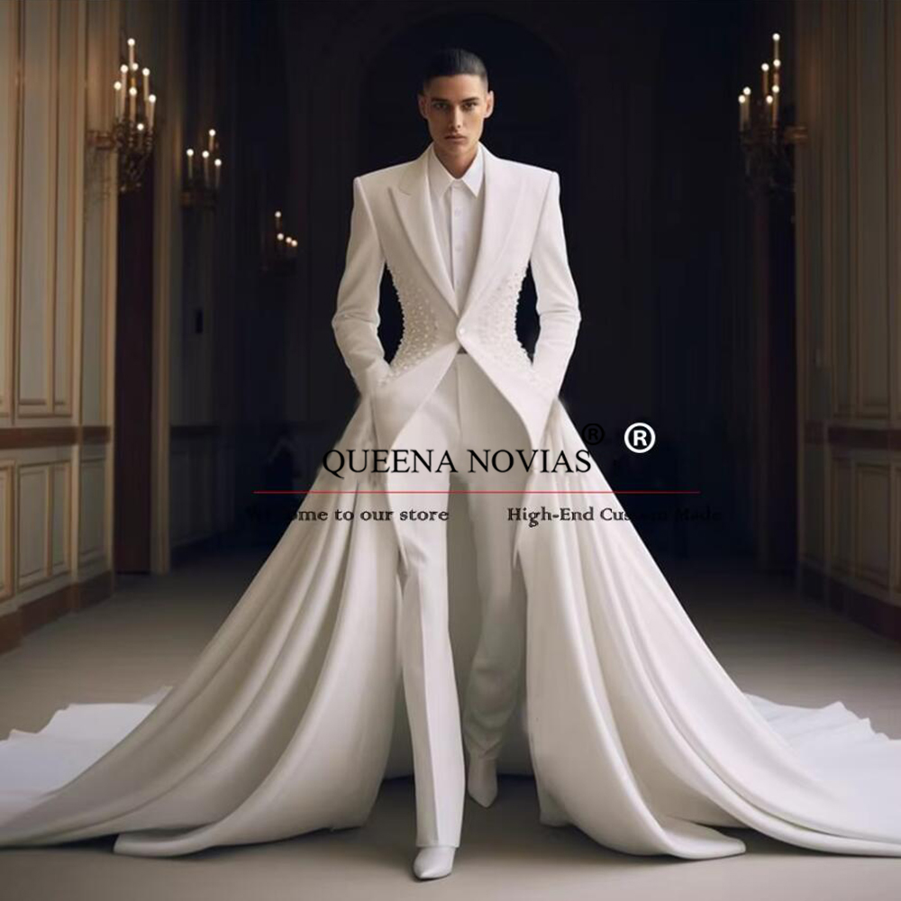 エレガントなパール付きメンズスーツ、可動式ケープ付きロングカ - Formal Wear Jersey For Men のレビューと価格