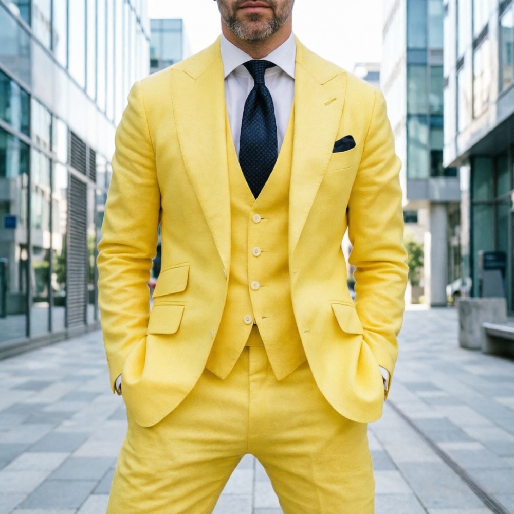スカイブルーリネンメンズウェディングタキシード3ピースプロム - Men'S Formal Wear No Suit のレビューと価格