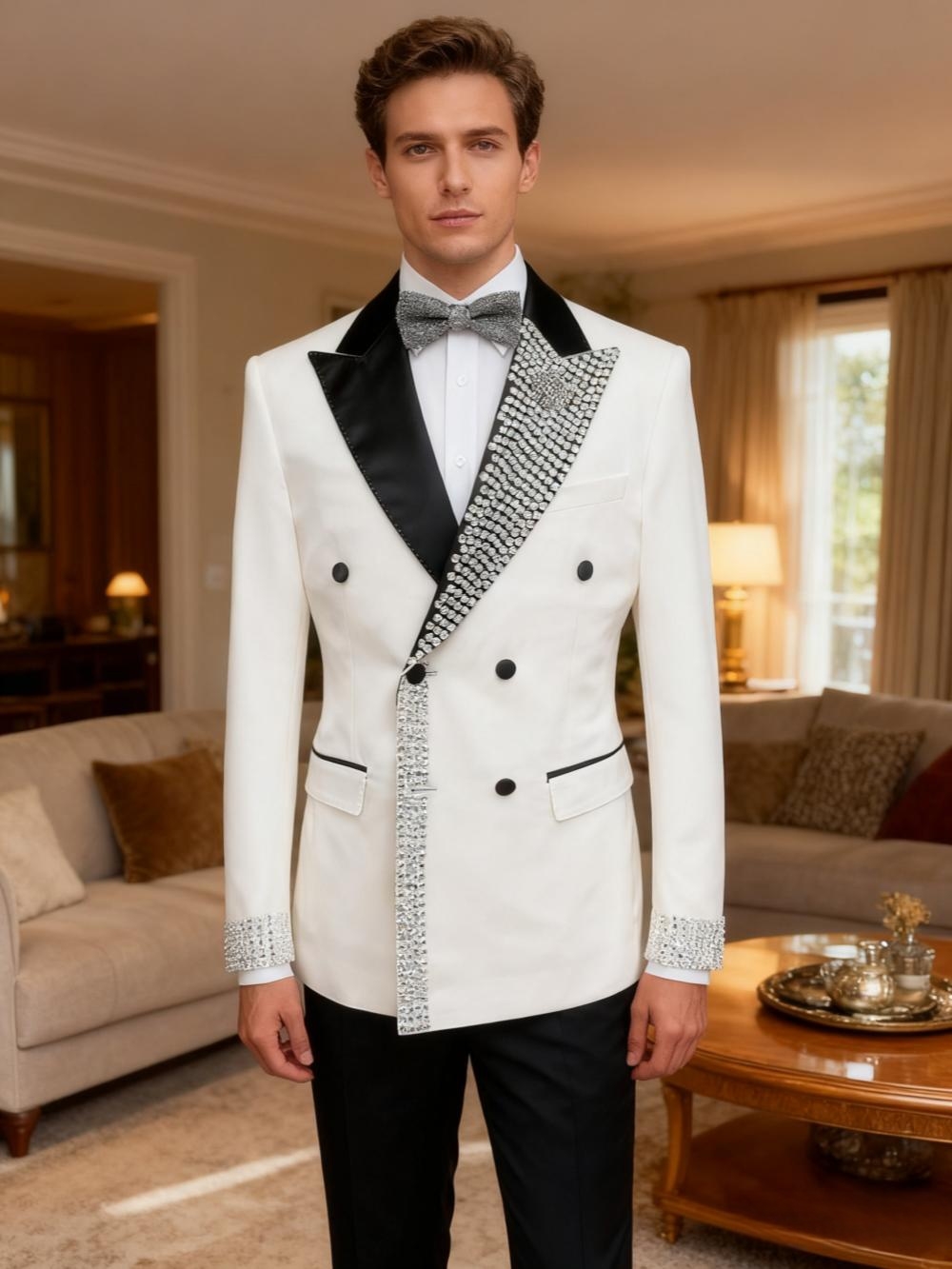 豪華なビーズ刺繍入りメンズスリムフィットスーツ2ピース、婚約 - Men'S Formal Wear For Engagement のレビューと価格