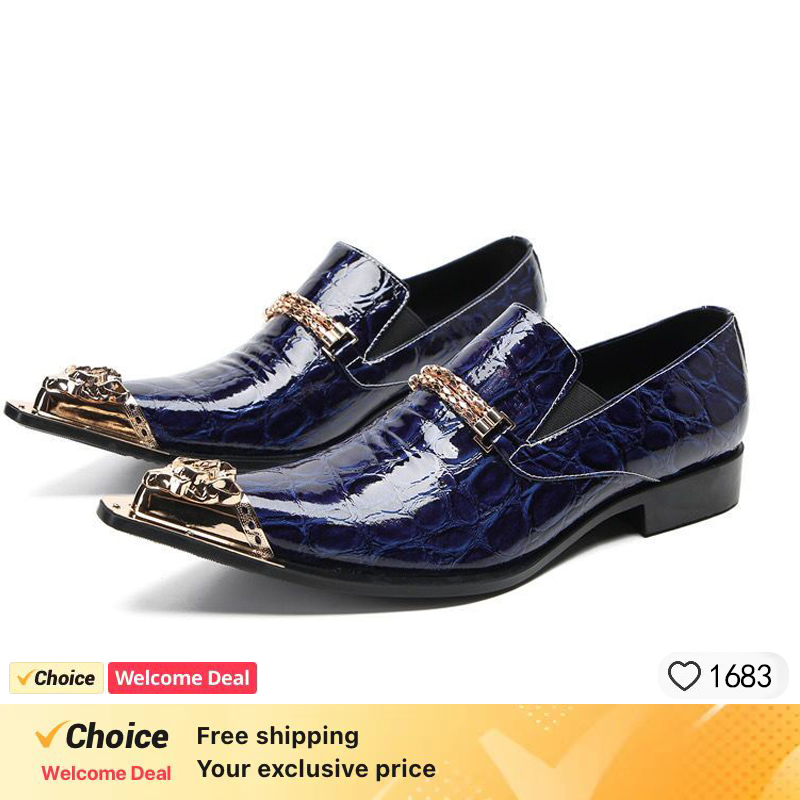 春と秋のクロコダイルラインメタルアイアンヘッドファッションシ - Men'S Formal Party Wear Shoes のレビューと価格